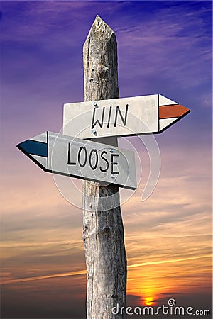 Win or loose signpost Stock Photo