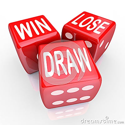 Win Lose Draw Words Three 3 Red Dice Competition Game Stock Photo