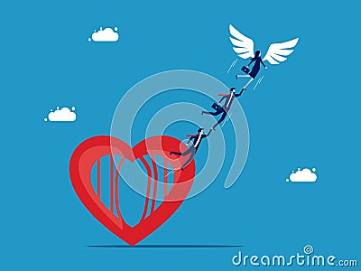 Win the mind of freedom. Escape from the heart cage. business concept Vector Illustration