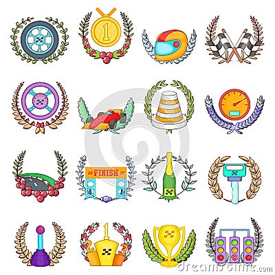 Win race icons set, cartoon style Vector Illustration