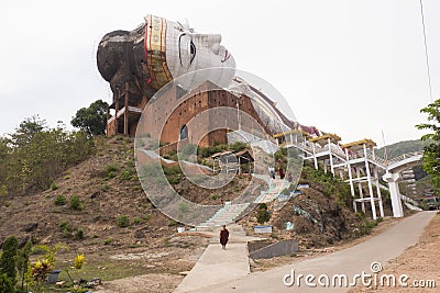 Win Sein Taw Ya, reclining Buddha statue at Mudon near Mawlamyine, Editorial Stock Photo