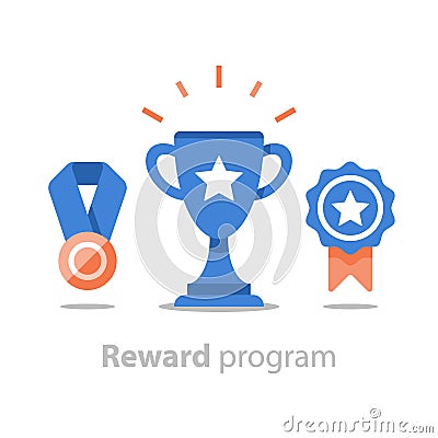 Win super prize, reward program, winner cup, first place bowl, achievement and accomplishment concept, flat icon Vector Illustration