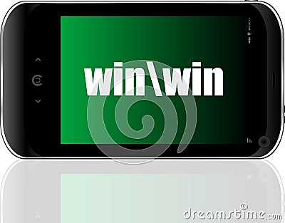 Win word. Education concept . Detailed modern smartphone Stock Photo