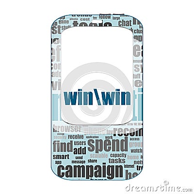 Win word. Education concept . Detailed modern smartphone isolated on white Stock Photo