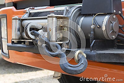 Winch on front of rescue truck Stock Photo