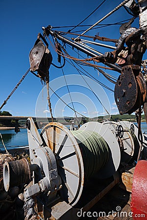 Winch for lifting the trawl Stock Photo