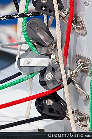 Winches and ropes, yacht details Stock Photo