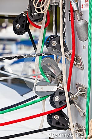 Winches and ropes, yacht details Stock Photo