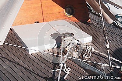 Winches and ropes, yacht details Stock Photo