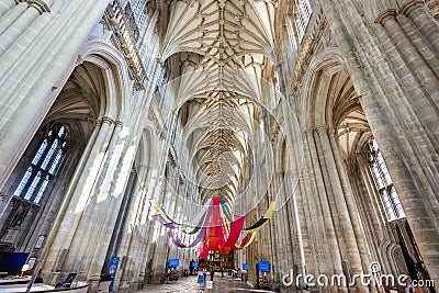 Interior of Winchester Cathedral,with towering archways. Editorial Stock Photo