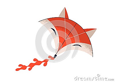Wind air kite of cute fox animal shape. Kids flying floating paper toy design. Entertainment object with chord tail Vector Illustration
