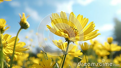 Wind in the Bloom Photograph the yellow flower swaying gently in the breeze. Emphasize the movement of the petals and the dynamic Stock Photo