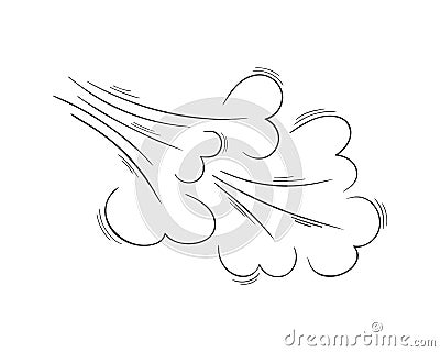 Wind blow hand drawn effect. Air flow sketch. Breeze, swirl, gust, smoke, dust icon in doodle style isolated on white Vector Illustration