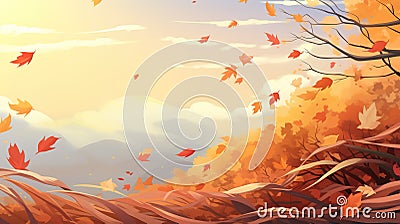 a wind is blowing through a field in autumn, anime wallpaper, ai generated image Stock Photo