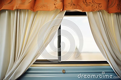 wind-blown curtains from an open carriage window Stock Photo