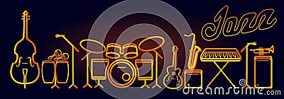 Wind brass instruments neon tubed silhouette abstract design concept performance set Stock Photo