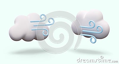 Wind cloud in 3D style. Strong gusty wind, bad weather. Set of icons for meteorological business Vector Illustration