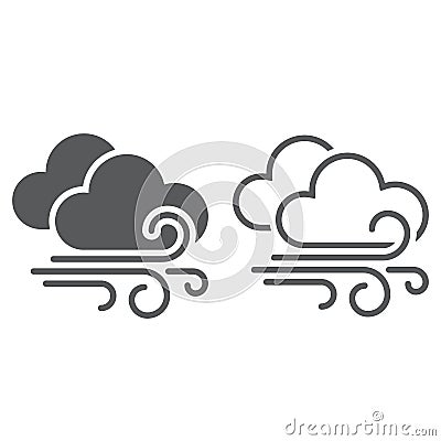 Wind and clouds weather icon. solid and outline Vector Illustration