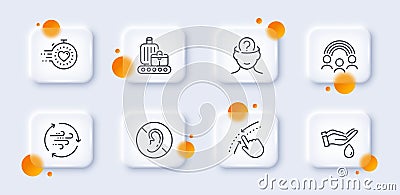 Wind energy, Baggage belt and Timer line icons pack. For web app. 3d glass buttons. Vector Vector Illustration