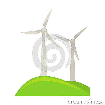 Wind energy generators on green piece of land Vector Illustration