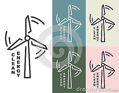 Wind energy. Symbols of clean, renewable and alternative energy. Set of energy logos Vector Illustration