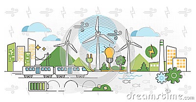 Wind energy vector illustration. Green alternative power in outline concept Vector Illustration