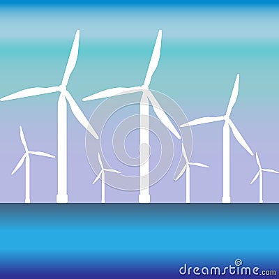 Wind energy .Windsmill in the water and the space for the text. Vector Illustration