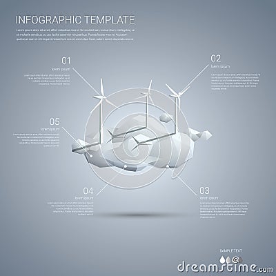 Wind farm on clouds infographics template. Clean Vector Illustration