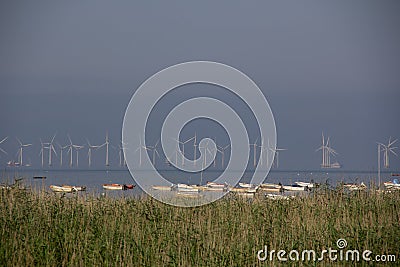 The wind farm park called Lillgrund is placed in the sea Ã–resund, between Sweden and Denmark. It produces clean energy Stock Photo