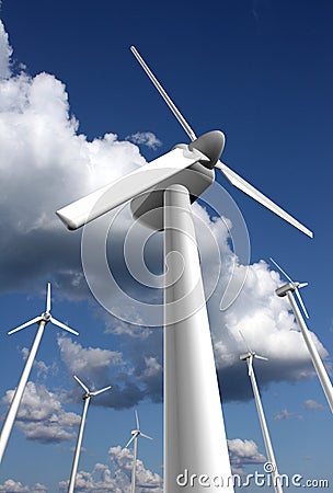 Wind farm with sky and clouds Stock Photo