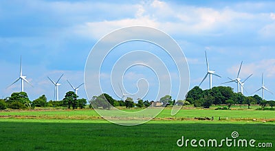 Wind Farm Turbines on Horizon Yorkshire England Stock Photo