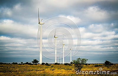 Wind Farms of West Texas with Rows of Wind Turbines Stock Photo