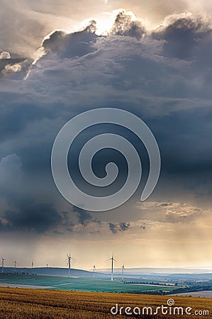 Wind generators with clouds near Alzey, Pfalz, Germany Stock Photo