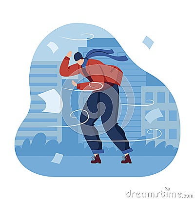 Wind man concept, weather strong fight, man strong suit businessman, windy brave, design, in cartoon style vector Vector Illustration