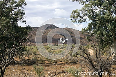 Wind mill seen on Moralana Scenic Drive, Flinders` Ranges, SA, Australia Stock Photo