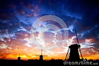 Wind mills sillhouete Stock Photo