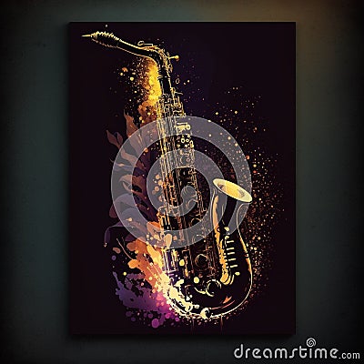 wind musical instrument saxophone poster concert bright banner poster .advertising. Cartoon Illustration
