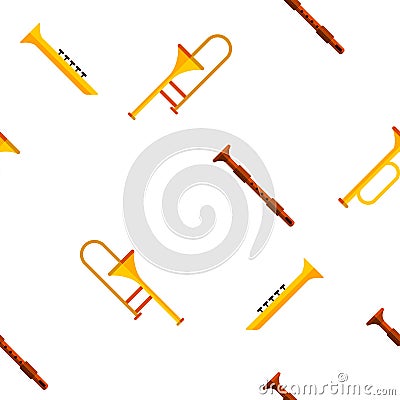 Wind Musical Instruments Vector Seamless Pattern Vector Illustration