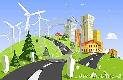 Wind power plant Vector Illustration