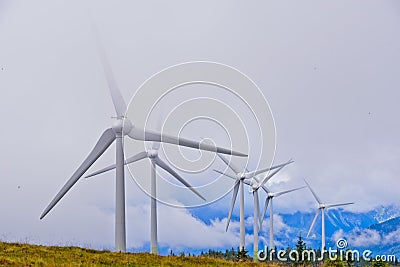 wind power plant on the mountain pretul Editorial Stock Photo