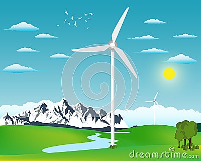 Wind power station illustration Vector Illustration