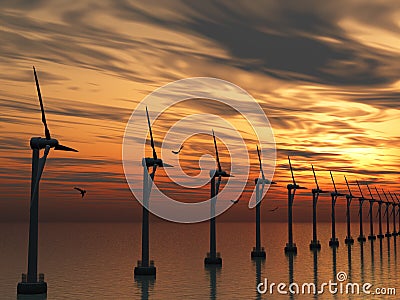 Wind power stations Stock Photo