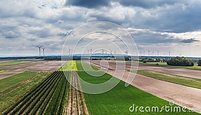 Wind power turbines in Austria near the Lake Neusiedl Stock Photo