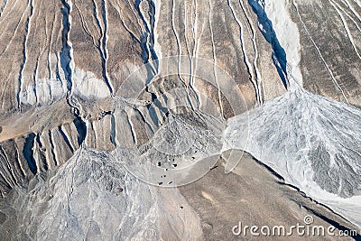 Wind and rain erosion of waste piles. Abandoned asbestos mining site in Amiantos, Cyprus Stock Photo