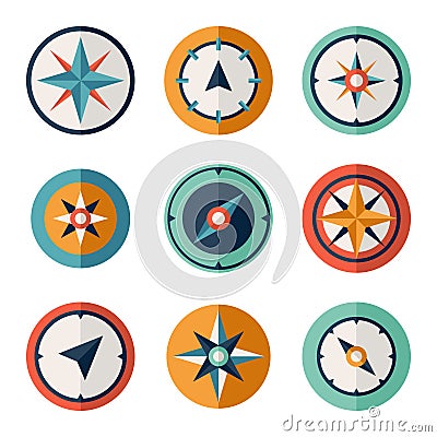 Wind rose compass flat vector symbols set Vector Illustration