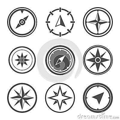 Wind rose compass flat vector symbols set Vector Illustration