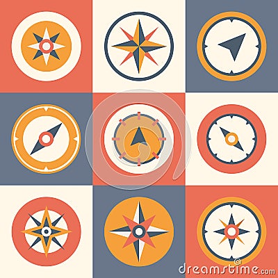 Wind rose compass flat vector symbols set Vector Illustration