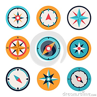 Wind rose compass flat vector symbols set Vector Illustration