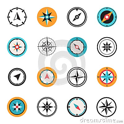 Wind rose compass flat vector symbols set Vector Illustration