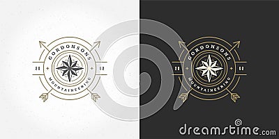 Wind rose logo emblem vector illustration outdoor expedition adventure compass silhouette Vector Illustration